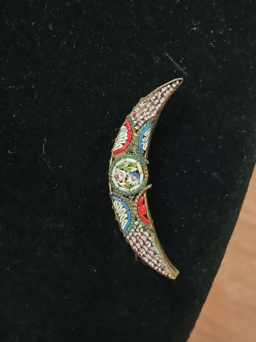 Vintage Micro-Mosaic Crescent Brooch - Multicolor - Made In Italy